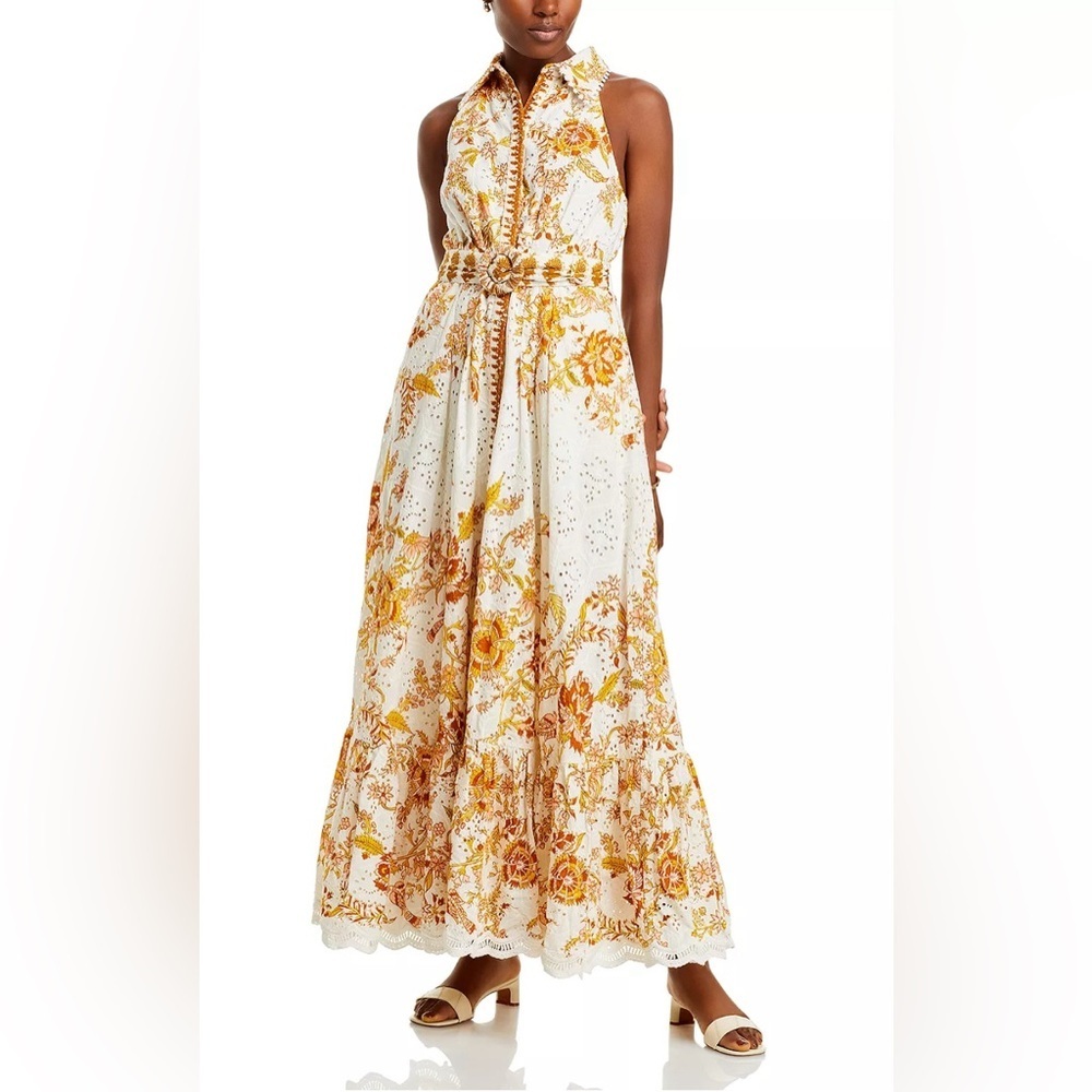 HEMANT & NANDITA Printed Eyelet Button Front Maxi Dress